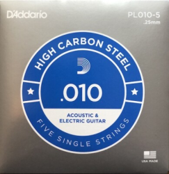 D'Addario PL010-5 Plain Steel Guitar Single String, .010 5-pack