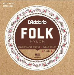 D'Addario Folk Clear Nylon струни за класическа китара с топче, EJ32C