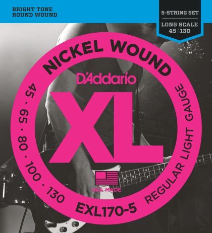 Daddario XL170-5 струни за бас китара nickel round wound 045 - 130