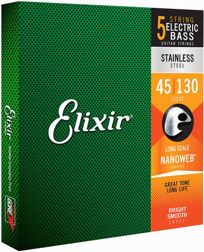 Elixir Stainless steel 5-string set with NANOWEB coating - size: 045 - 130