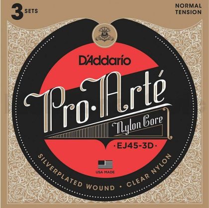 Daddario струни за класическа китара clear nylon silver wound  EJ 45 - 3D - 3Pack