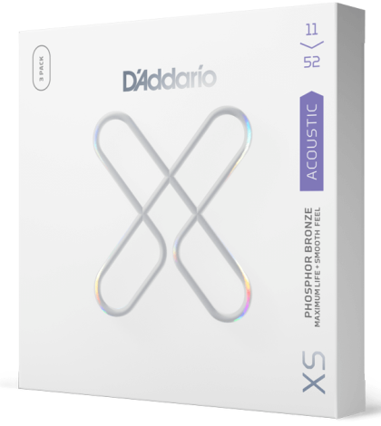 DADDARIO XSAPB1152 11-52 Custom Light, XS Phosphor Bronze Coated Acoustic Guitar Strings 3Pack