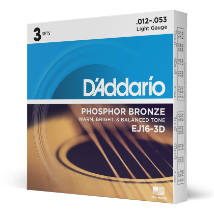 Daddario EJ16-3D  12-53 Light, Phosphor Bronze струни за акустична китара 3-Pack