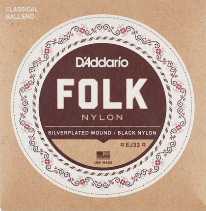 D'Addario Folk Black Nylon струни за класическа китара с топче, EJ32