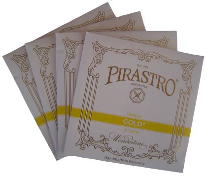 Pirastro Gold - кожена сърцевина и със сребърни и алуминиеви намотки струни за цигулка - комплект