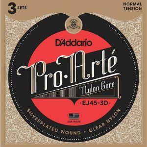 D'addario Strings for classic guitar clear nylon silver wound - EJ45 - 3D - 3Pack
