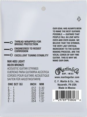 Martin Authentic Acoustic Marquis MA140S струни за акустична китара - 80/20 Silked Bronze 012-054