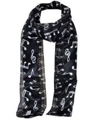 MUSIC SCARF BLACK WITH WHITE MUSICAL NOTES