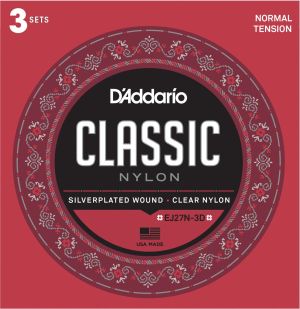D'addario Strings for classic guitar clear nylon silver wound - EJ27N 3Pack