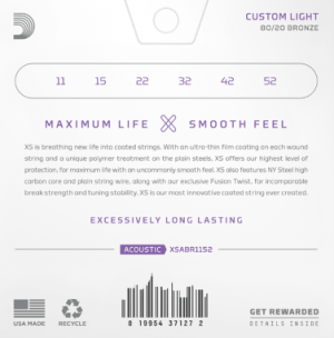  DADDARIO XSABR1152 11-52 Custom Light, XS 80/20 Bronze Coated струни за акустична китара  3Pack