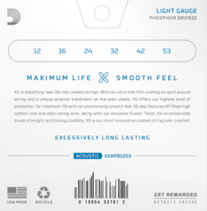 DADDARIO XSAPB1253 12-53 Light, XS Phosphor Bronze Coated Acoustic Guitar Strings 3Pack