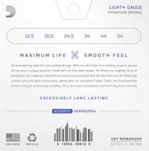 DADDARIO XSAPB12554, 12.5-54 Light Plus, XS Phosphor Bronze Coated Acoustic Guitar Strings