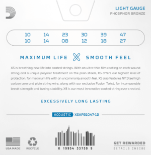  DADDARIO XSAPB1047-12, 10-47 Light 12-String, XS Phosphor Bronze Coated струни за акустична китара