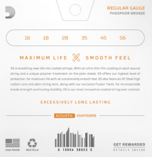  DADDARIO XSAPB1656, 16-56 Medium, XS Phosphor Bronze Coated струни за резонаторна китара