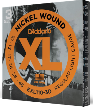 D'Addario 10-46 Regular Light, XL Nickel Electric Guitar Strings 3-Pack