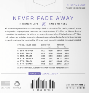  DADDARIO XSAPB1152-2P 11-52  Custom Light, XS Phosphor Bronze Coated струни за акустична китара 2Pack