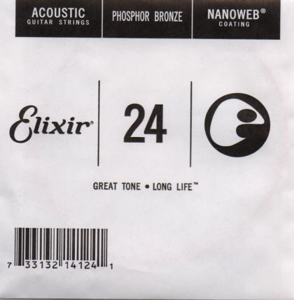 Elixir Single String for Acoustic guitar Ph.Bronze with Original Nanoweb ultra thin coating 024