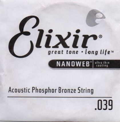 Elixir Single String for Acoustic guitar Ph.Bronze with Original Nanoweb ultra thin coating 039