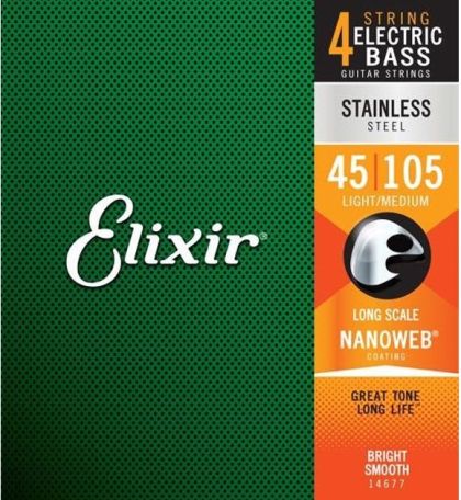 Elixir Stainless steel 4-струнен комплект с NANOWEB покритие - размер: 045 - 105