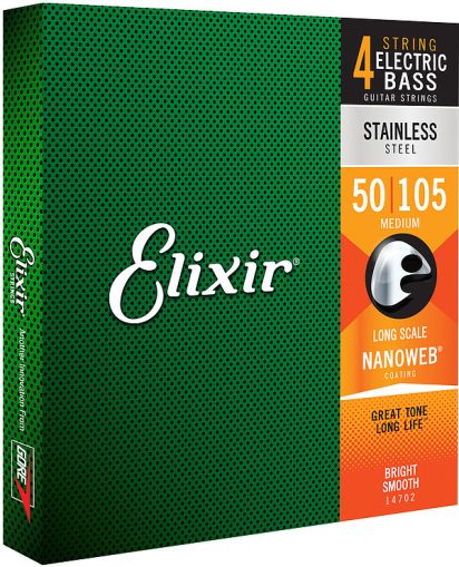 Elixir 050-105 Stainless steel 4-струнен комплект с NANOWEB покритие