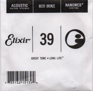 Elixir Single String for Acoustic guitar Bronze with Original Nanoweb ultra thin coating 039