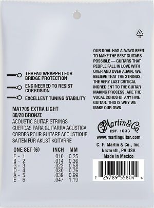 Martin Authentic Acoustic Marquis MA170S струни за акустична китара - 80/20 Silked Bronze 010-047