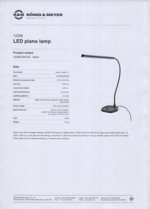 K&M 12296 LED лампа за пиано черна