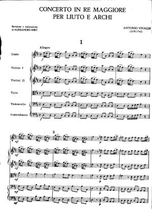 Вивалди Концерт за лютня или китара и оркестър в ре мажор - партитура